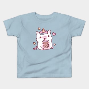 Cute Chubby Unicorn Love Boba Milk Tea Kids T-Shirt